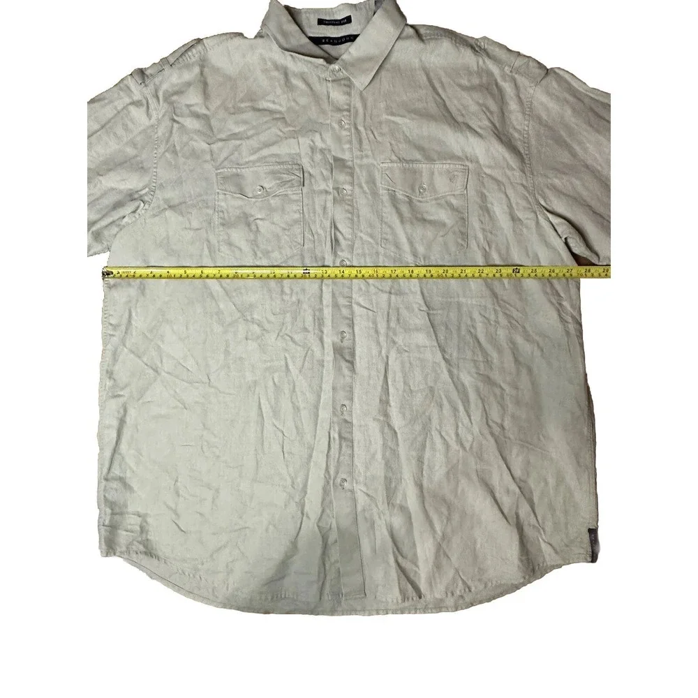 Sean John Shirt Men Size 3XB Khaki Collared‎ Short Sleeve Pockets Button-Up